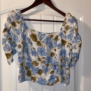 Joie Blue Puff Sleeve Crop Blouse